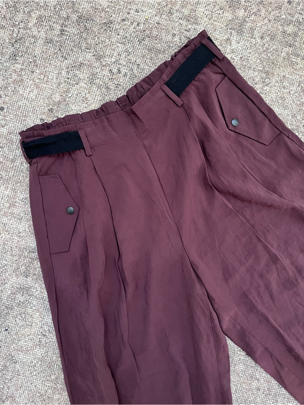 Anthropologie Burgundy High Waist Genie Balloon Barrel Leg Utility Pants L